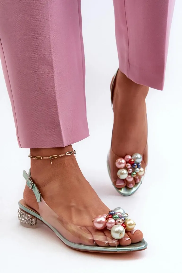 Transparentne Sandały Na Niskim Obcasie Z Ozdobą Zielone D&A MR38-368