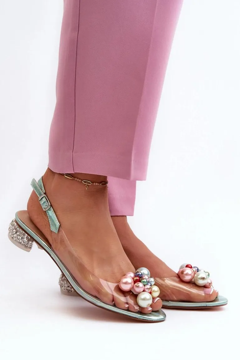 Transparentne Sandały Na Niskim Obcasie Z Ozdobą Zielone D&A MR38-368