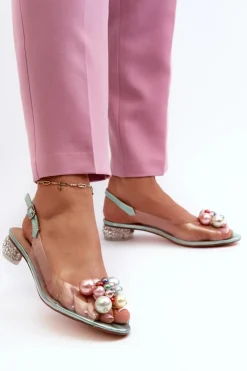 Transparentne Sandały Na Niskim Obcasie Z Ozdobą Zielone D&A MR38-368