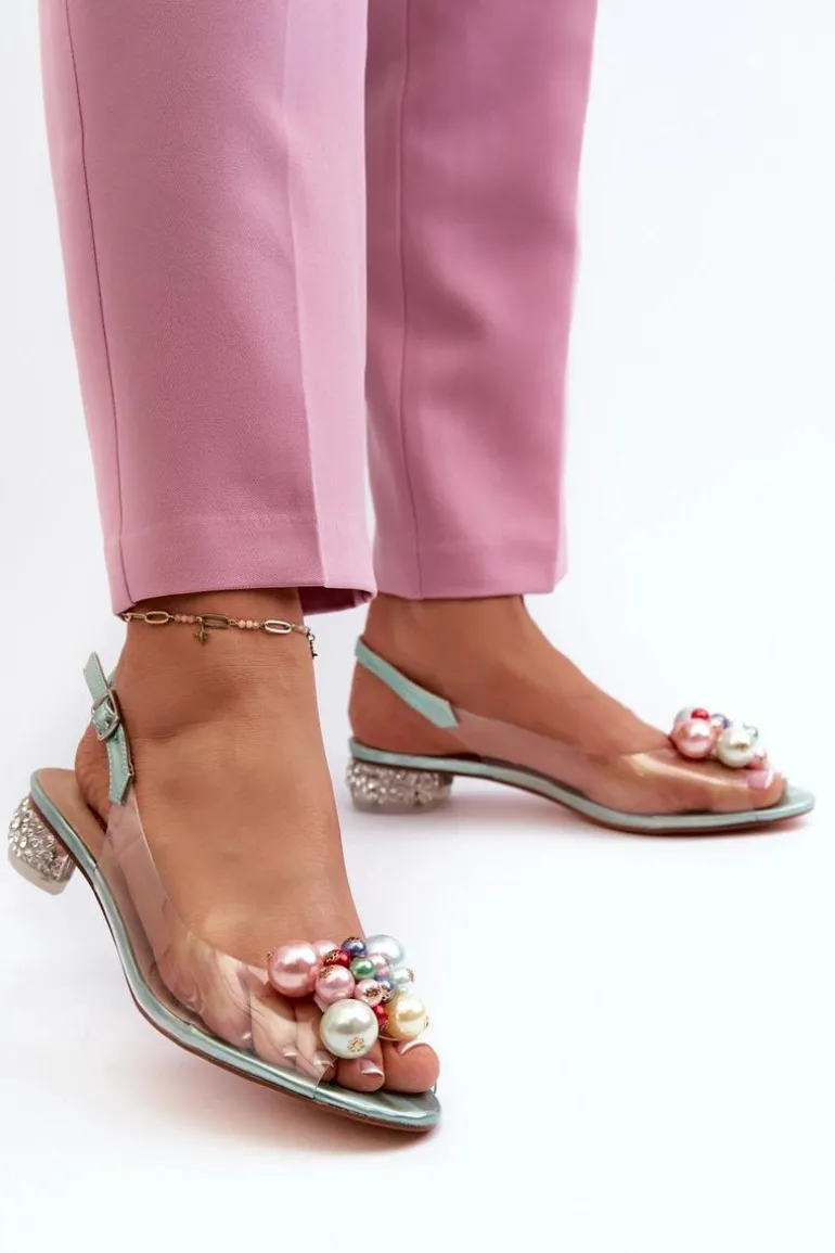 Transparentne Sandały Na Niskim Obcasie Z Ozdobą Zielone D&A MR38-368