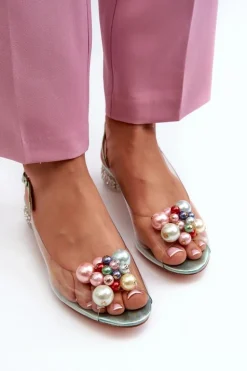 Transparentne Sandały Na Niskim Obcasie Z Ozdobą Zielone D&A MR38-368