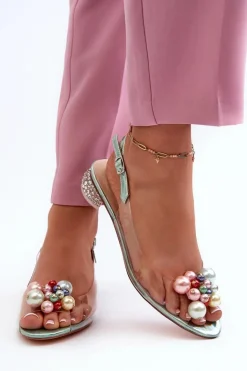 Transparentne Sandały Na Niskim Obcasie Z Ozdobą Zielone D&A MR38-368