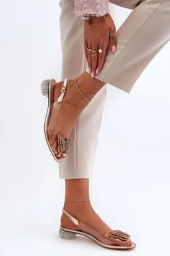 Transparentne Sandały Na Niskim Obcasie Z Motylem Różowe Złoto D&A MR38-388