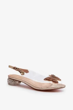 Transparentne Sandały Na Niskim Obcasie Z Motylem Różowe Złoto D&A MR38-388
