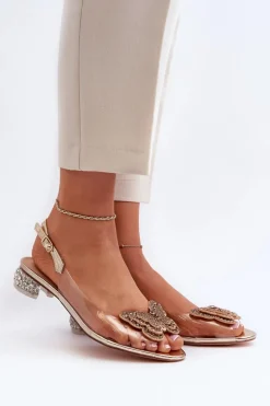 Transparentne Sandały Na Niskim Obcasie Z Motylem Różowe Złoto D&A MR38-388