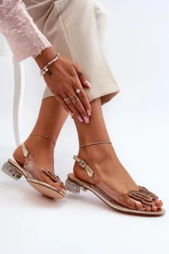 Transparentne Sandały Na Niskim Obcasie Z Motylem Różowe Złoto D&A MR38-388