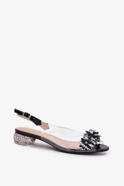 Transparentne Sandały Na Niskim Obcasie Ze Zdobieniem D&A MR51-709 Czarne