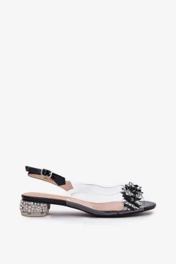 Transparentne Sandały Na Niskim Obcasie Ze Zdobieniem D&A MR51-709 Czarne