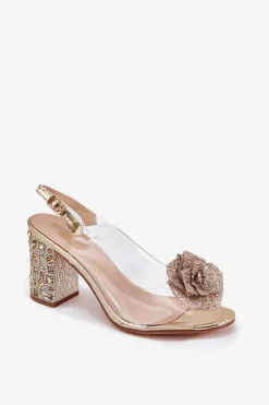Transparentne Sandały Na Słupku Z Kryształkami I Ozdobą D&A MR51-702 Złote