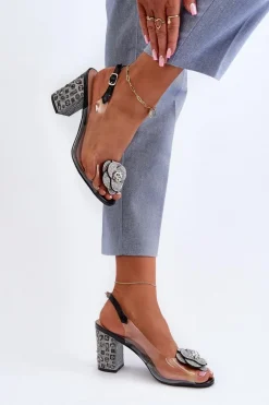 Transparentne Sandały Na Słupku Z Ozdobami S.Barski MR38-356 Czarne