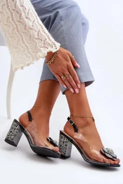 Transparentne Sandały Na Słupku Z Ozdobami S.Barski MR38-356 Czarne