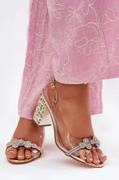 Transparentne Sandały Na Słupku D&A MR51-705 Złote