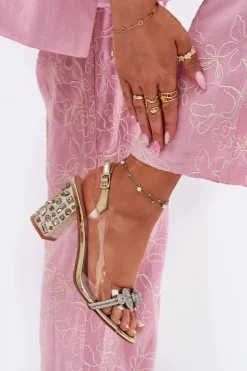 Transparentne Sandały Na Słupku D&A MR51-705 Złote