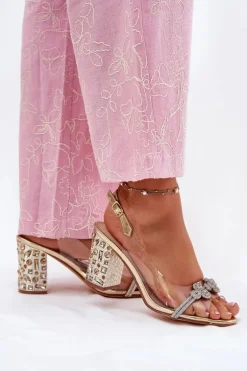 Transparentne Sandały Na Słupku D&A MR51-705 Złote