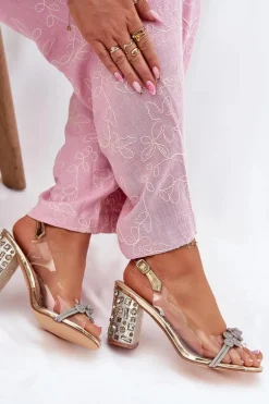 Transparentne Sandały Na Słupku D&A MR51-705 Złote