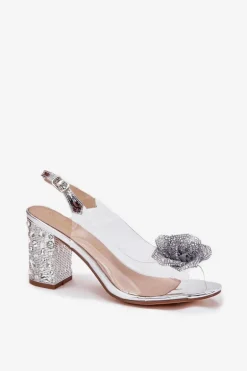 Transparentne Sandały Na Słupku Z Kryształkami I Ozdobą D&A MR51-702 Srebrne