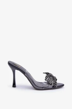 Transparentne Sandały Na Szpilce Z Błyszczącą Kokardą Czarne Viosta