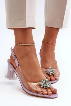 Transparentne Sandały Na Słupku z Ozdobą Fioletowe D&A MR38-454