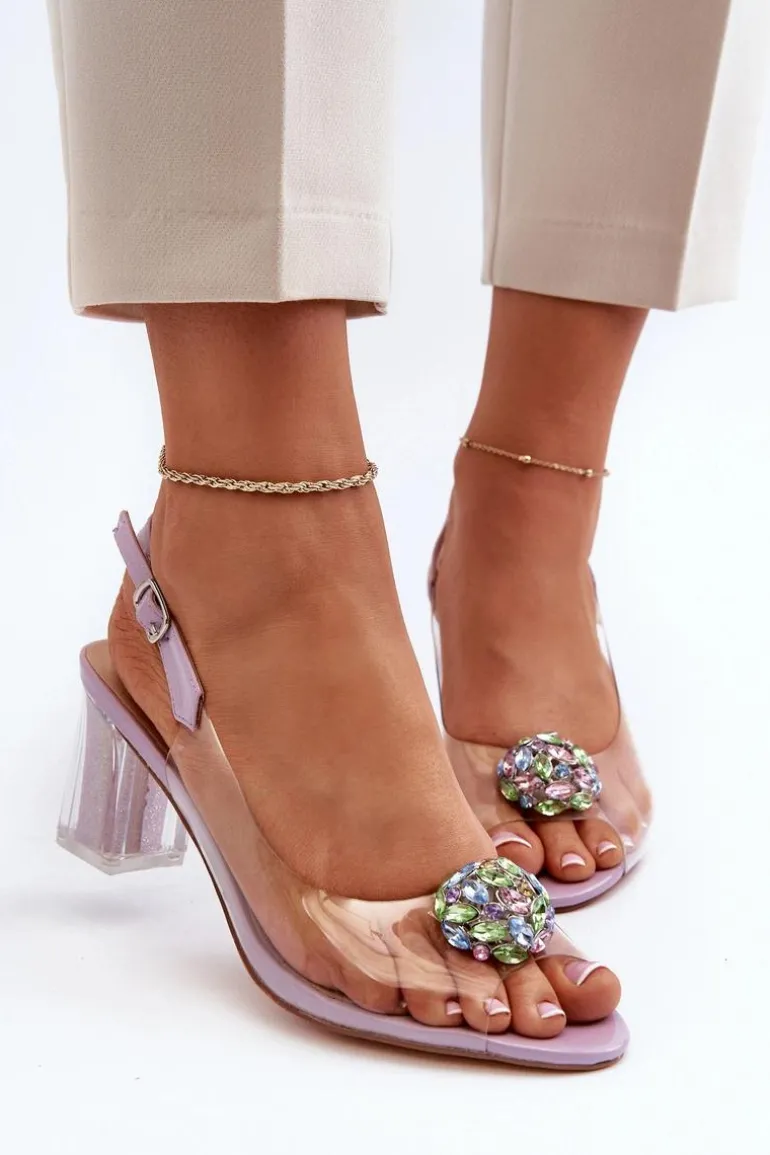 Transparentne Sandały Na Słupku z Ozdobą Fioletowe D&A MR38-454