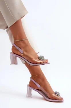 Transparentne Sandały Na Słupku z Ozdobą Fioletowe D&A MR38-454
