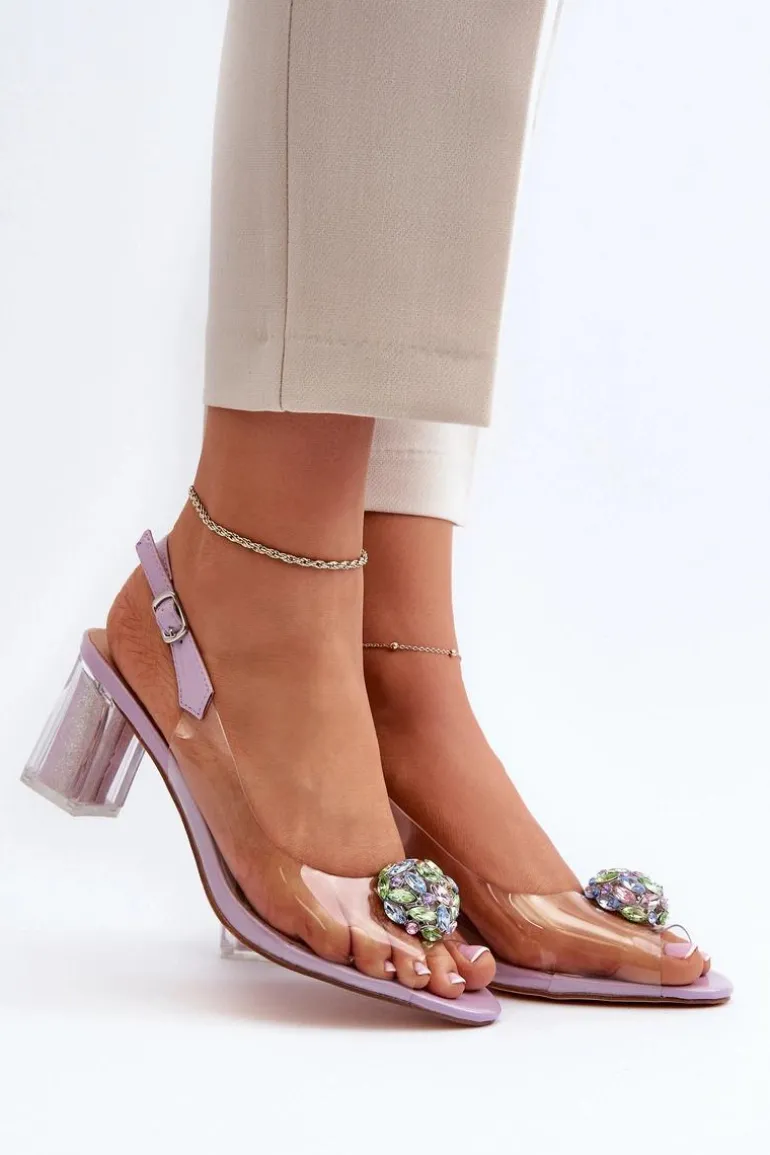 Transparentne Sandały Na Słupku z Ozdobą Fioletowe D&A MR38-454