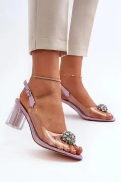 Transparentne Sandały Na Słupku z Ozdobą Fioletowe D&A MR38-454