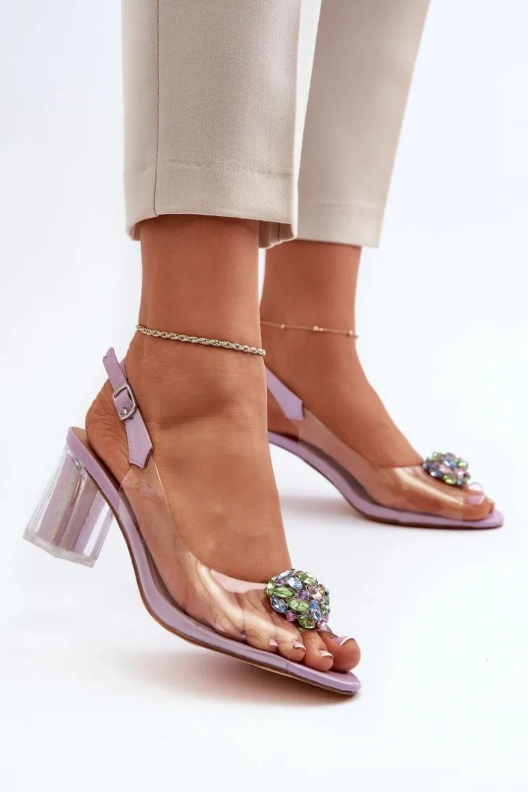 Transparentne Sandały Na Słupku z Ozdobą Fioletowe D&A MR38-454