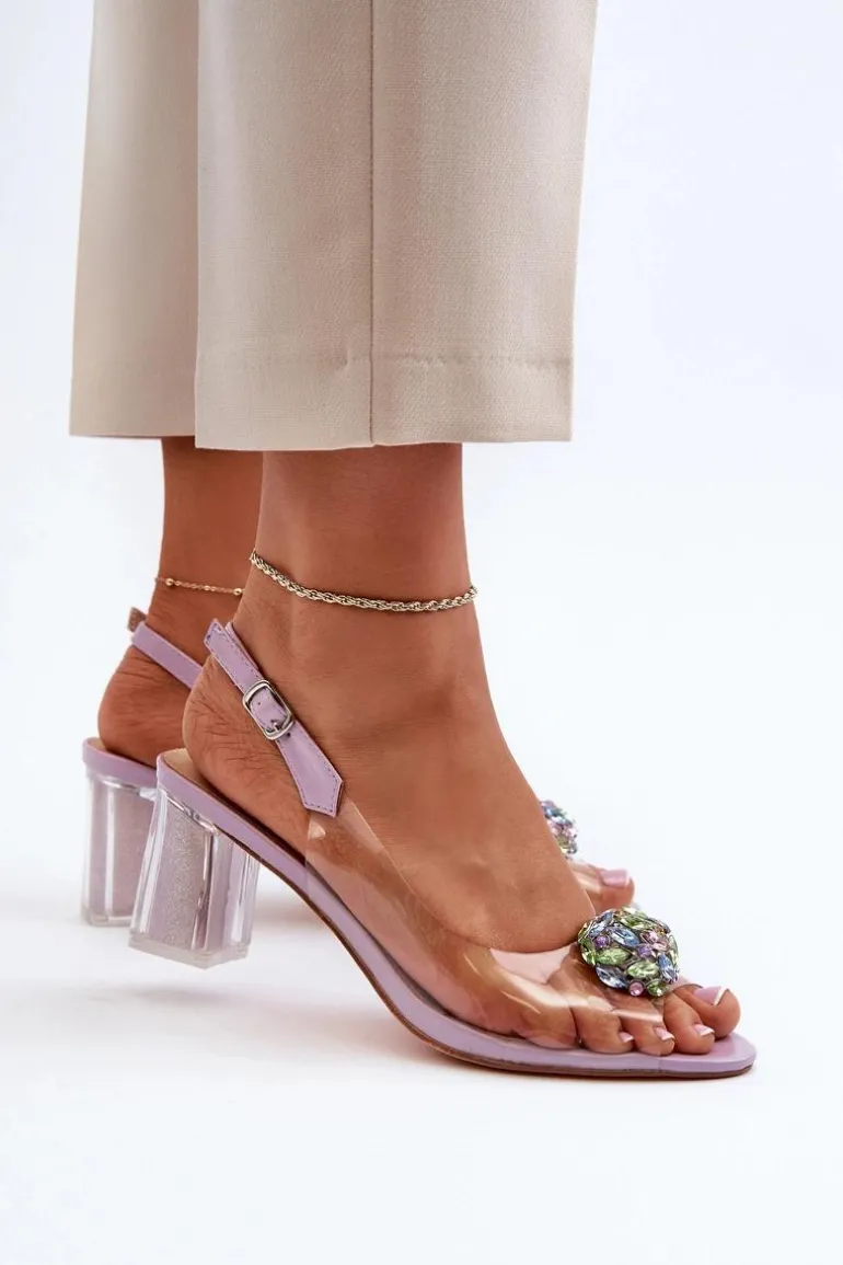 Transparentne Sandały Na Słupku z Ozdobą Fioletowe D&A MR38-454