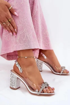 Transparentne Sandały Na Słupku D&A MR51-705 Srebrne