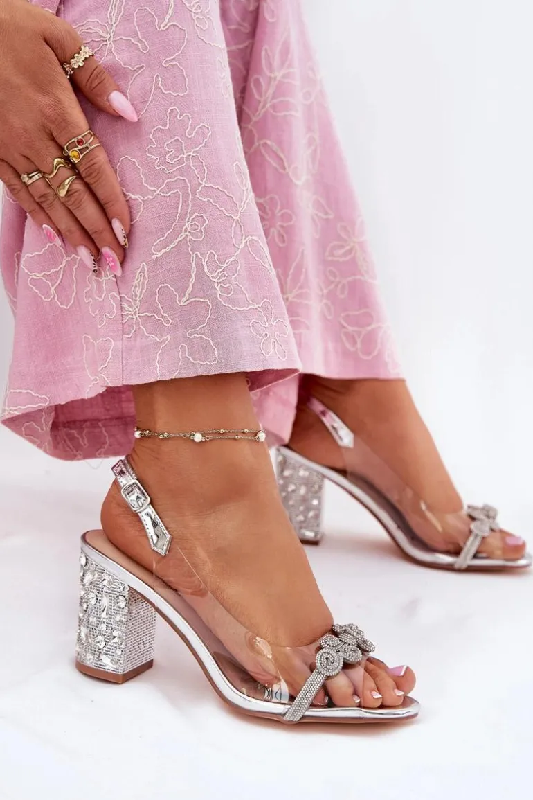 Transparentne Sandały Na Słupku D&A MR51-705 Srebrne