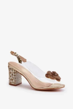 Transparentne Sandały Na Słupku Z Ozdobami S.Barski MR38-356 Złote