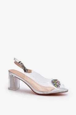 Transparentne Sandały Na Słupku z Ozdobą Srebrne D&A MR38-454