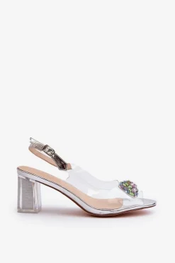 Transparentne Sandały Na Słupku z Ozdobą Srebrne D&A MR38-454