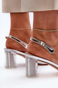 Transparentne Sandały Na Słupku z Ozdobą Srebrne D&A MR38-454