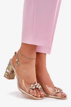 Transparentne Sandały Na Słupku Z Kryształkami Vinceza 70110 Złote