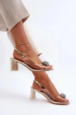 Transparentne Sandały Na Słupku z Ozdobą Złote D&A MR38-454