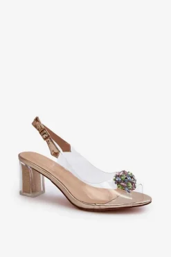 Transparentne Sandały Na Słupku z Ozdobą Złote D&A MR38-454