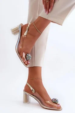 Transparentne Sandały Na Słupku z Ozdobą Złote D&A MR38-454