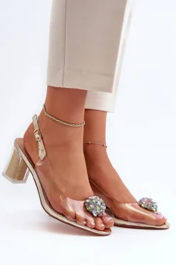 Transparentne Sandały Na Słupku z Ozdobą Złote D&A MR38-454