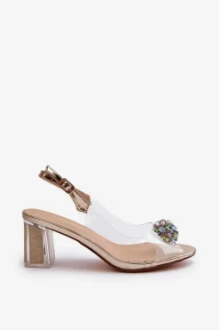 Transparentne Sandały Na Słupku z Ozdobą Złote D&A MR38-454