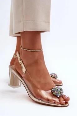 Transparentne Sandały Na Słupku z Ozdobą Złote D&A MR38-454