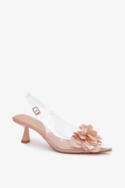 Transparentne Sandały Na Szpilce Z Ozdobnym Kwiatem Nude Risalie