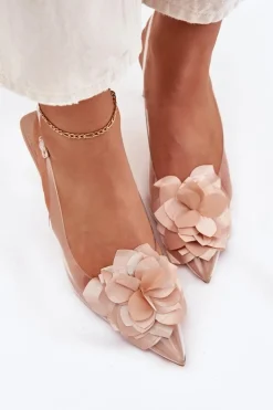 Transparentne Sandały Na Szpilce Z Ozdobnym Kwiatem Nude Risalie