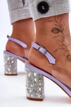 Transparentne Stylowe Sandały Na Słupku Fioletowe S.Barski MR1037-17