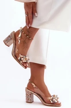 Transparentne Stylowe Sandały Na Słupku Różowe Złoto S.Barski MR1037-17