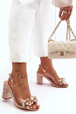 Transparentne Stylowe Sandały Na Słupku Różowe Złoto S.Barski MR1037-17