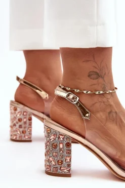 Transparentne Stylowe Sandały Na Słupku Różowe Złoto S.Barski MR1037-17