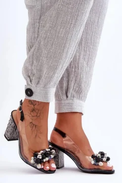 Transparentne Stylowe Sandały Na Słupku Czarne S.Barski MR1037-17