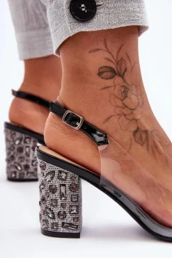 Transparentne Stylowe Sandały Na Słupku Czarne S.Barski MR1037-17