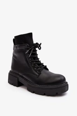 Trapery Botki Damskie Ze Skarpetą Czarne Rivella